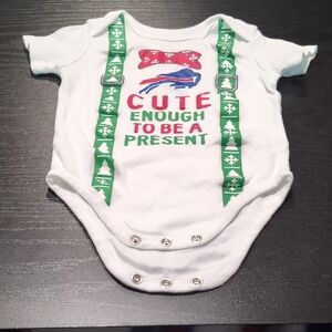 White Baby Onesie with Green Suspenders Design